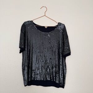 J. Crew Black Sequin Short Sleeve Top